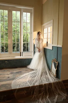 Yeni Gelmesi Lüks Tek Katmanlı düğün duvağı Payetli Dantel Çarpıcı Uzun Gelin Veils Tarak ile AX2020 Görüntü 2