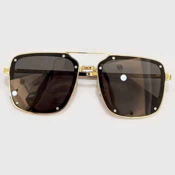 Yeni Moda Kare Güneş Gözlüğü Erkekler Lüks Marka Büyük Çerçeve Erkekler Ayna güneş gözlüğü UV400 Perçin İle