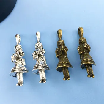 Yüksek Kalite 10 adet/grup Metal Antik Gümüş Kaplama Alice İn Wonderland Charms Fit DIY Takı Yapımı, Alice kolye 11x32mm