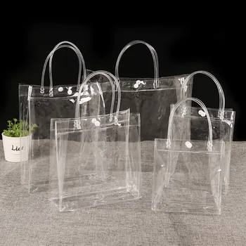 el döngü ile 5 adet Şeffaf yumuşak PVC hediye tote ambalaj poşetleri, şeffaf Plastik çanta, kozmetik çantası Görüntü 2