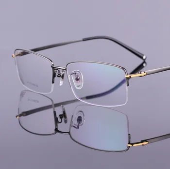 genişlik-140 Saf titanyum iş adamı yarım çerçeve gözlük miyopi gözlük Gözlük çerçevesi RS930 galvanik oculos de gri Görüntü 2