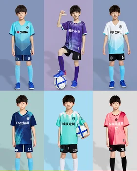 Çocuk futbol formaları şort Erkek Kız Futbol Giyim Seti Kısa Kollu futbol formaları Çocuklar Futbol Eşofman Forması Görüntü 2
