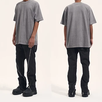 Ön fermuar rahat pantolon erkekler Hip Hop Jogger beş cep Stil Streetwear Görüntü 2