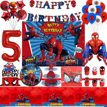 Örümcek adam Tema Çocuklar Doğum Günü Malzemeleri 3D Büyük Örümcek Folyo Balonlar Tek Kullanımlık Sofra Tabak Bardak Doğum Günü Partisi Süslemeleri