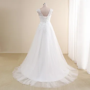 İnanılmaz düğün elbisesi Artı Boyutu Yeni Varış V boyun Cap Sleeve Bir Çizgi Gelinlikler Tül Dantel Aplike Robe De Mariee Kıyafeti Görüntü 2