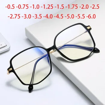 Şeffaf Poligon Bitmiş Miyopi Gözlük Kadınlar Büyük Çerçeve Eksi Derece Diyoptri Gözlük Reçete 0 -0.5 -1.0 To -6.0