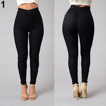 Şeker Renkler Kadın Kalem Pantolon Streç Casual Denim Skinny Jeans Yüksek Bel Pantolon Artı Boyutu pantalones de mujer calças Görüntü 2